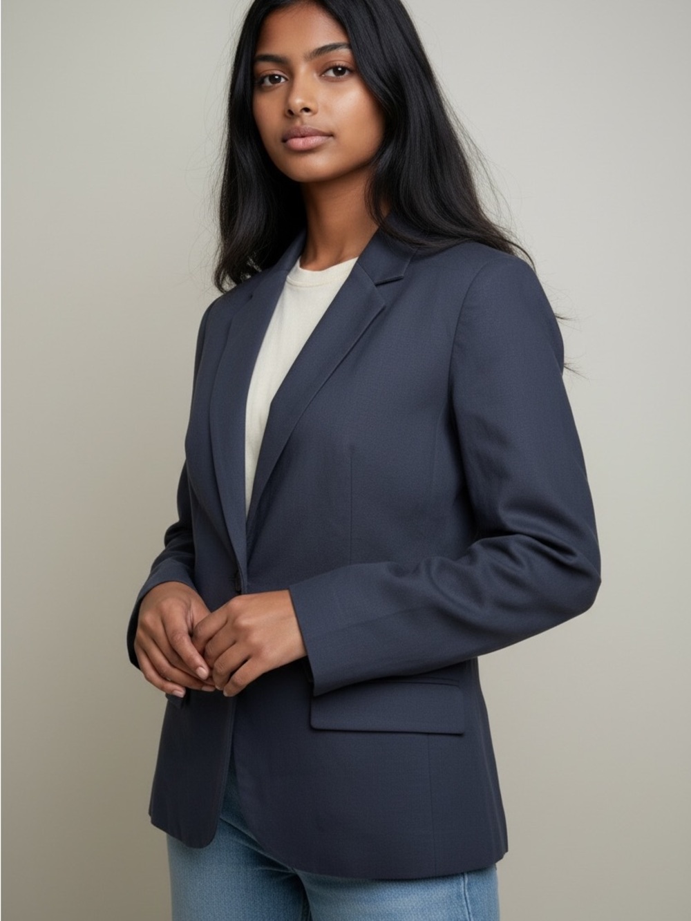 Merona Blue Single Button Pockets Women's Blazer Preppy Office Attire sz 16 EUC